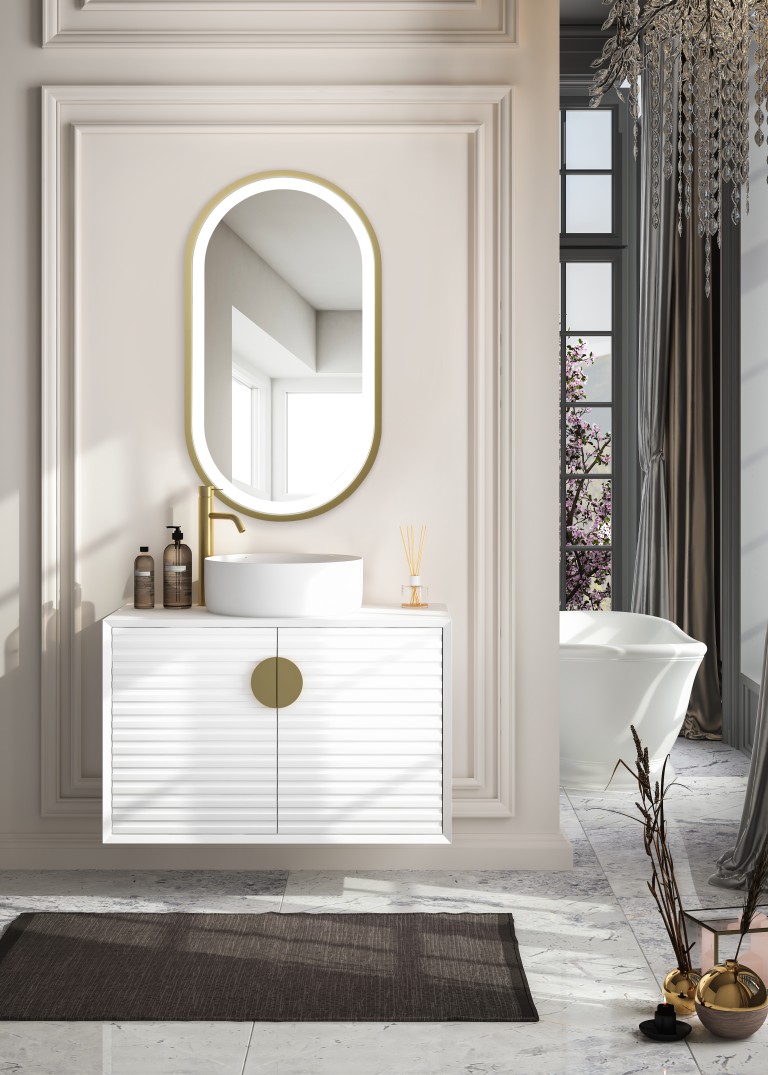 Lustro LED w złotej ramie OVAL VANITY - styl glamour w łazience