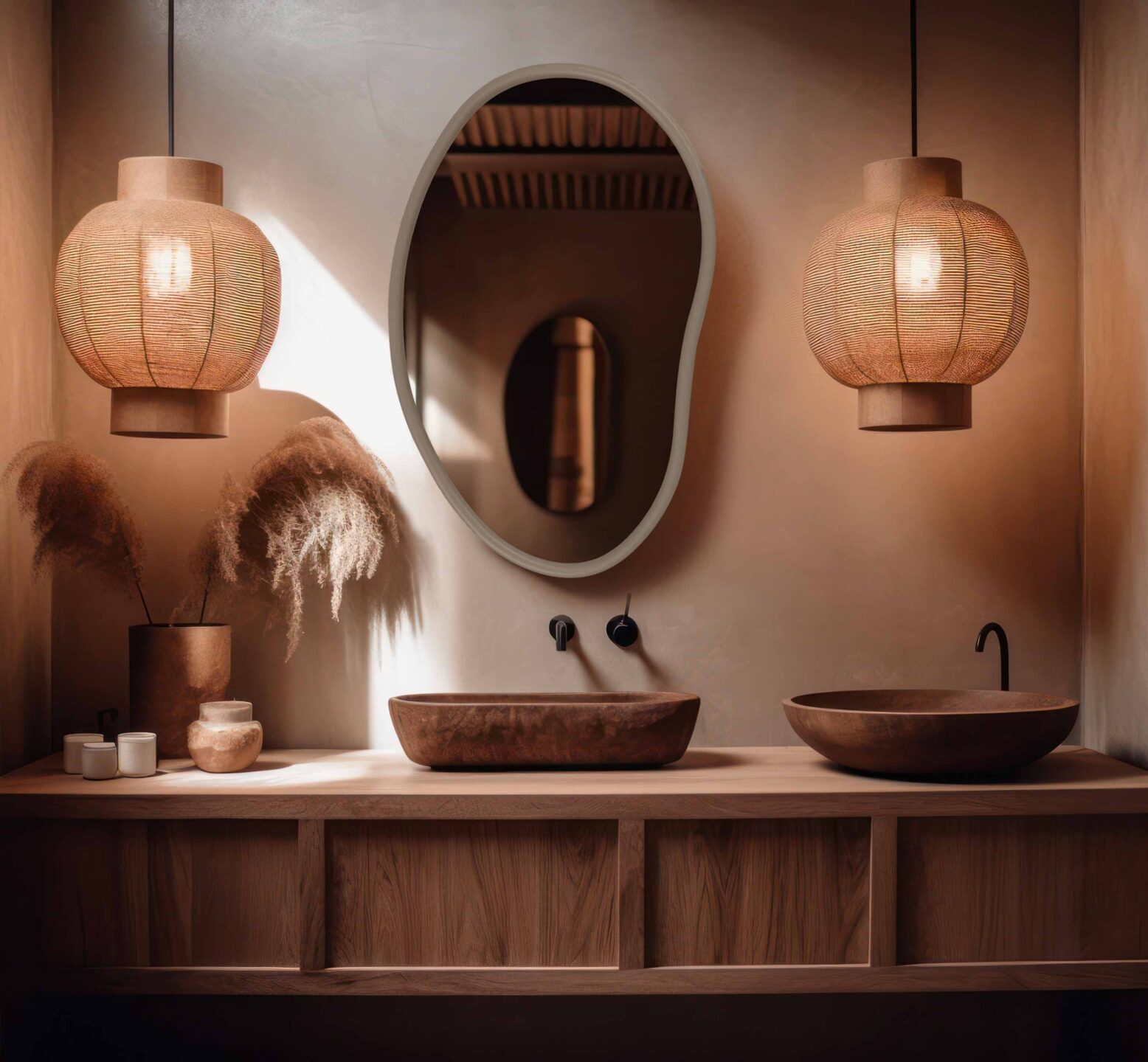 lustro organiczne Edvard Framed w łazience w stylu boho