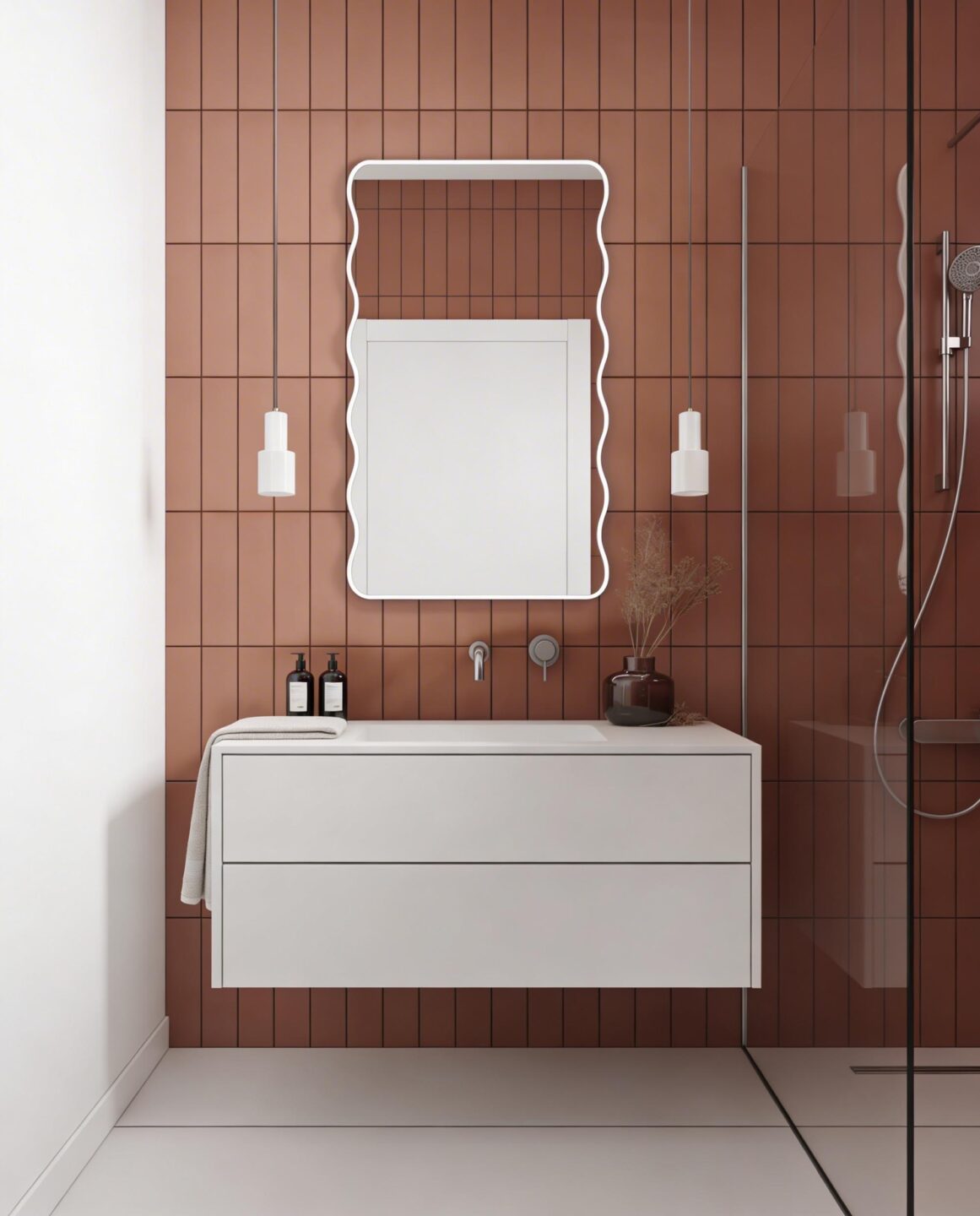 POFALOWANE LUSTRO W BIAŁEJ RAMIE - WAVY