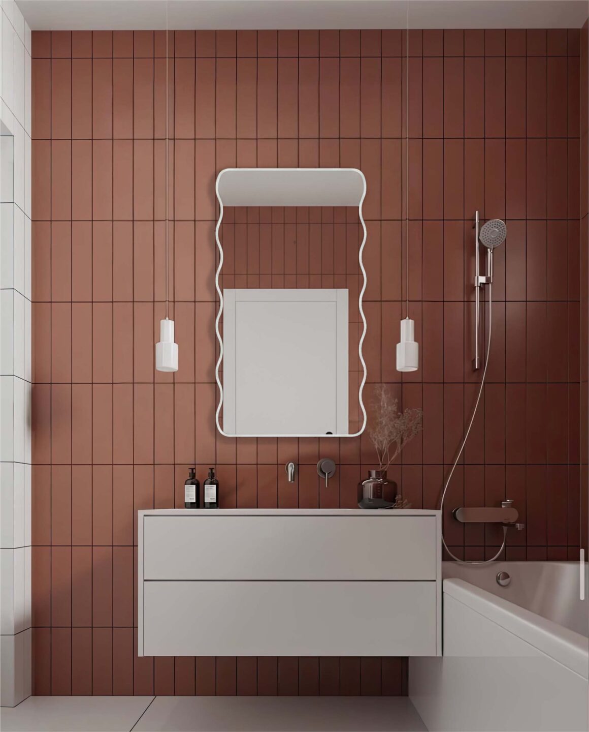 POFALOWANE LUSTRO W BIAŁEJ RAMIE - WAVY