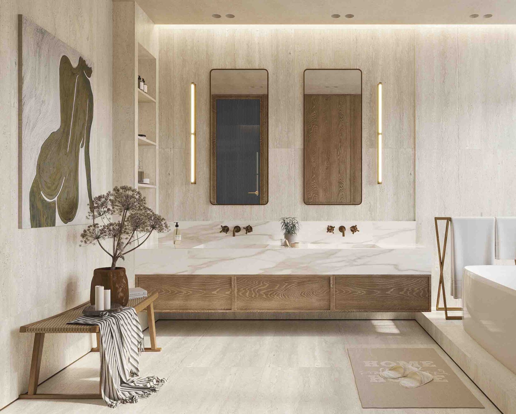 Lustro Corner Bronze zestawione z modną brązową armaturą