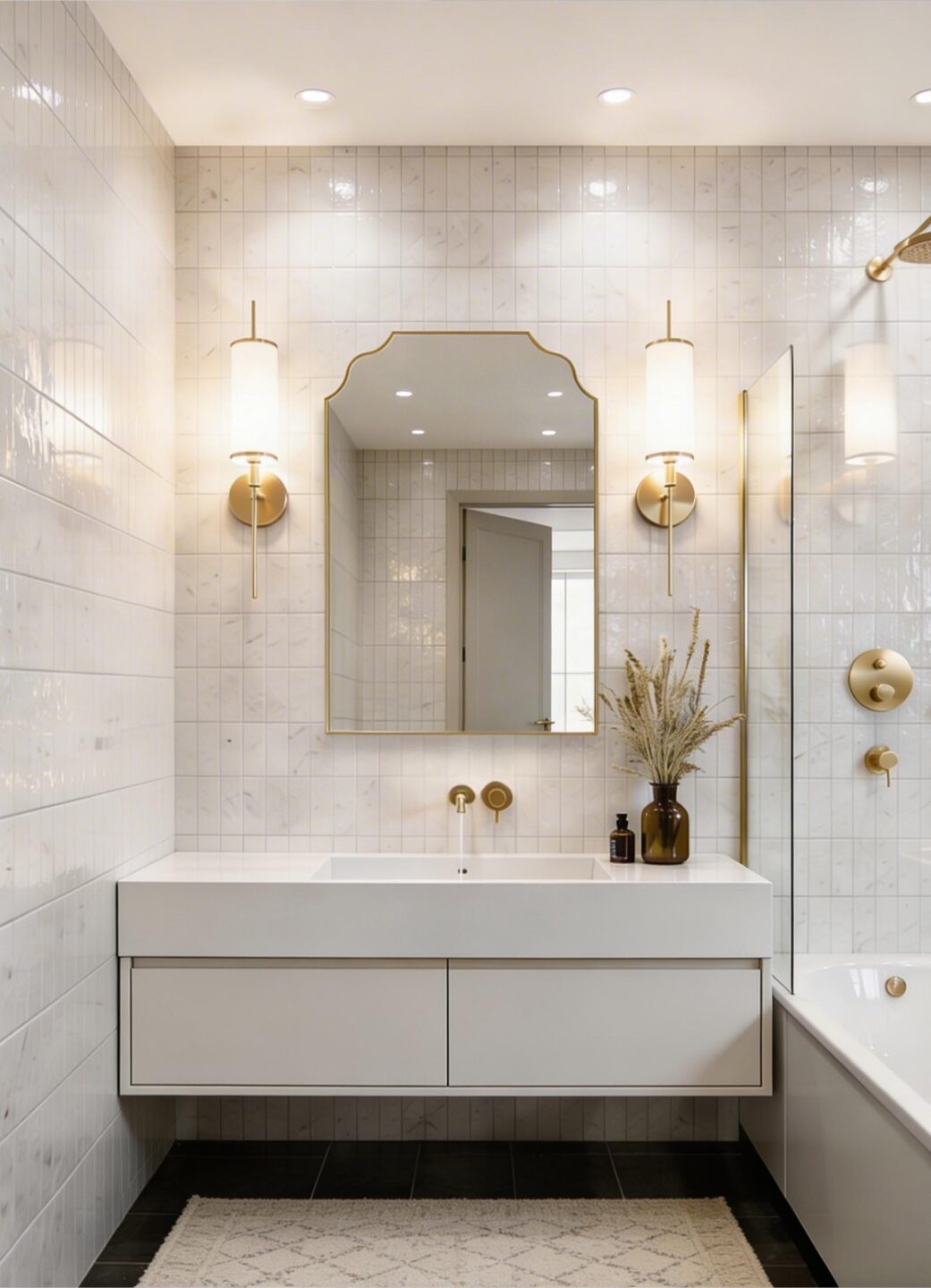 Eleganckie lustro Contessa z delikatną stylizowaną ramą w jasnym wnętrzu