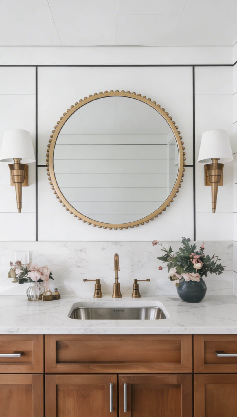 LUSTRO OKRĄGŁE W ZŁOTEJ RAMIE - OFFA